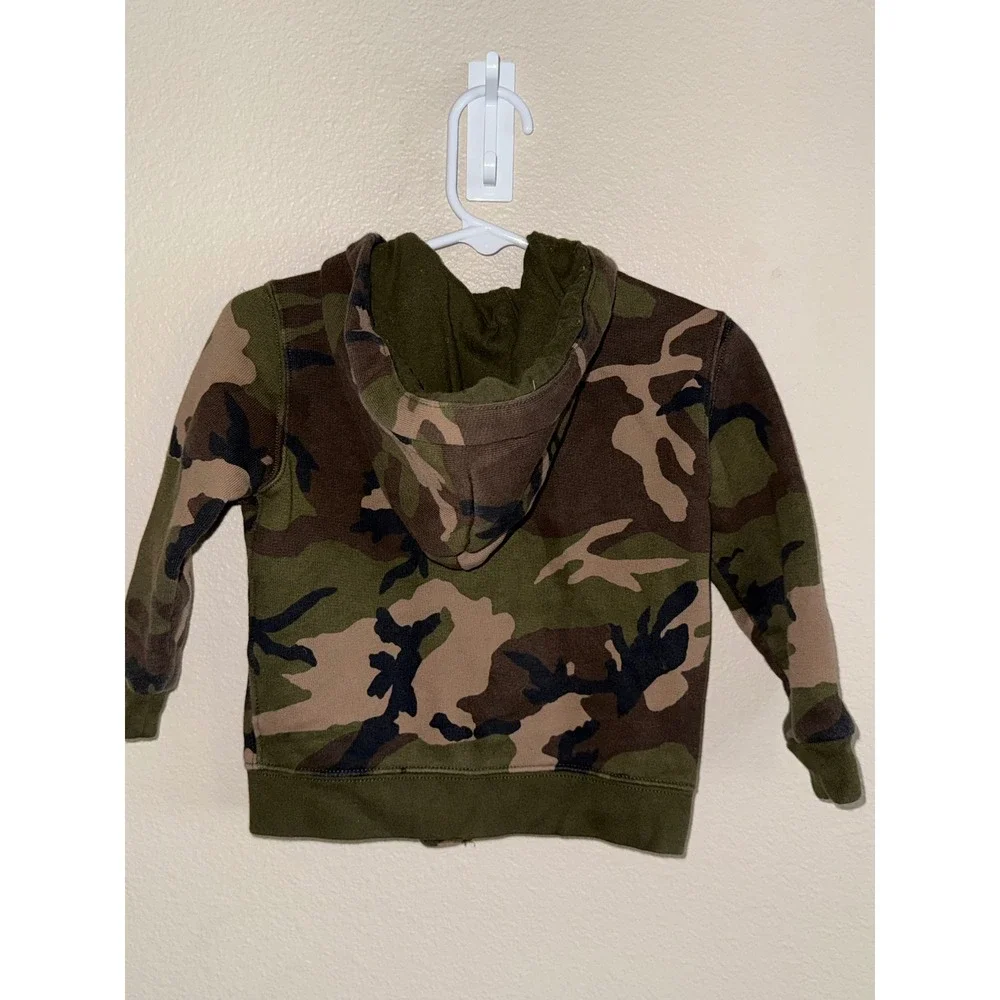 Ralph Lauren Kids Camo Zip Up Hoodie Green Camouflage Fleece Sweatshirt 24M